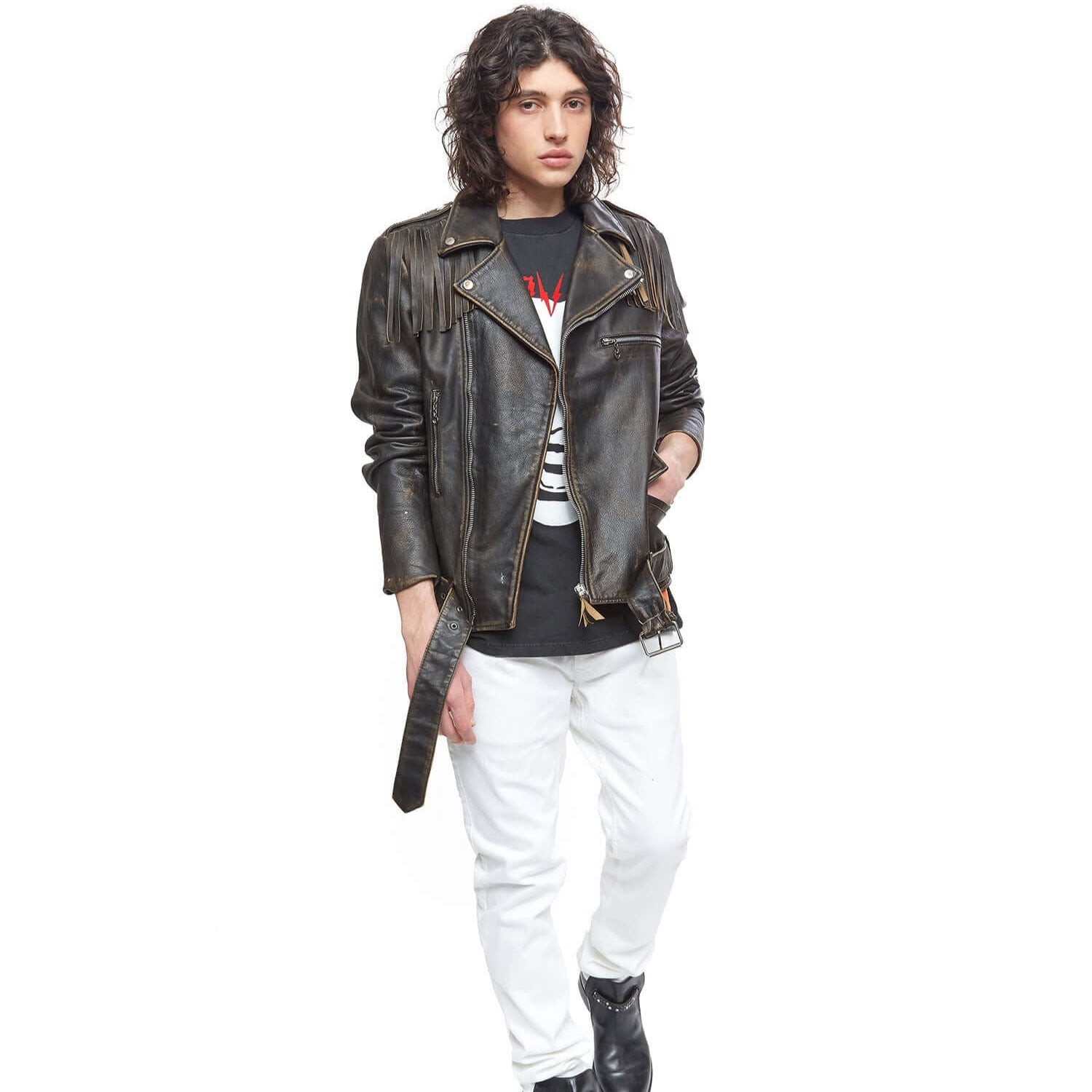 Hollywood Trading Company MICK JACKET MICK JACKET Black leather jacket. Asymmetric zip closure. removable fringes on the shoulders. Side pocket with zip closure. Zippers on the sleeves. 100% leather. Lining 100% viscose. Made in Italy. Hollywood Trading C