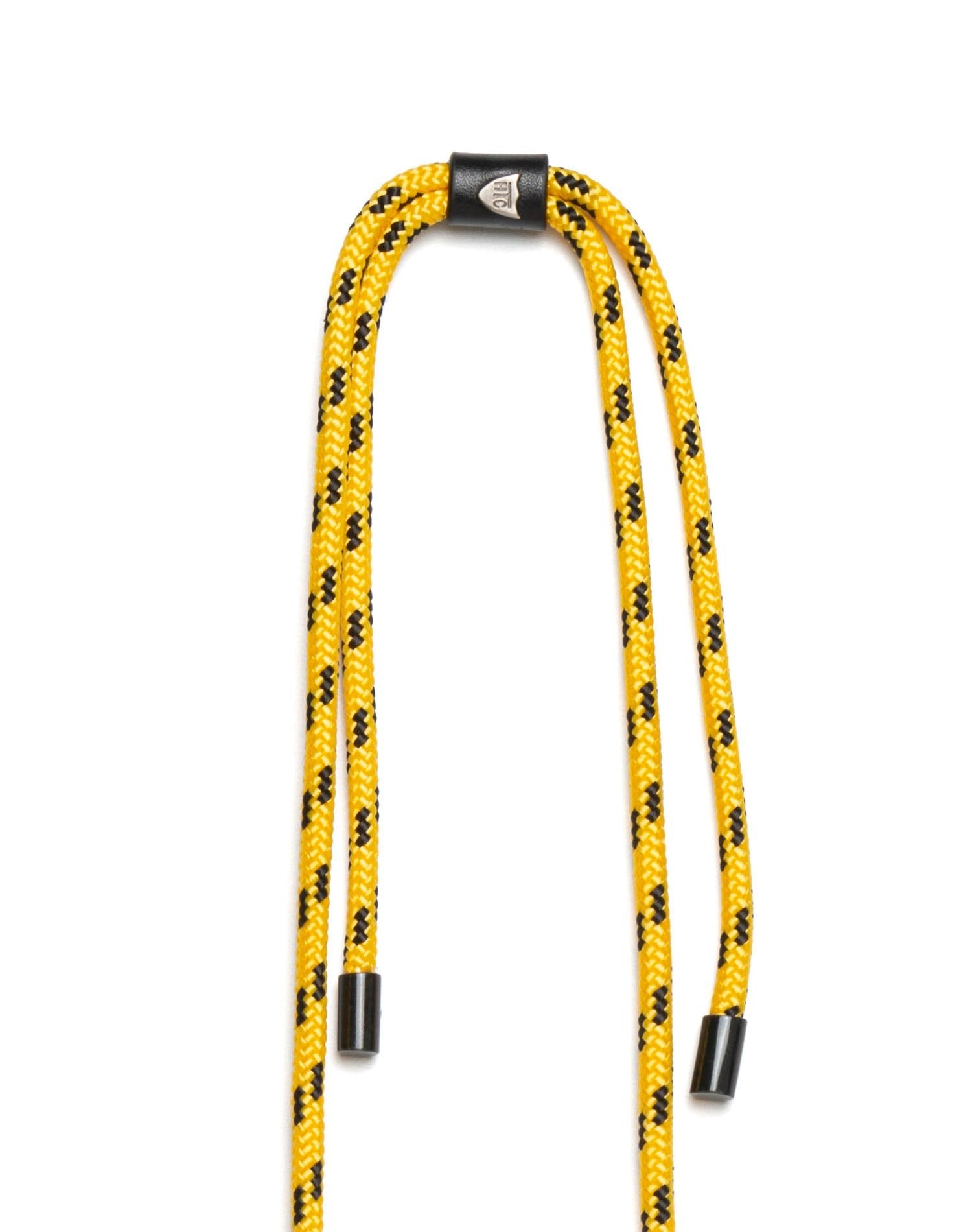 MINI ROPE IPHONE HOLDER Iphone 11 PRO MAX case with technical rope neck strap and leather logo detail. Adjustable length. Yellow/Black colour. HTC LOS ANGELES