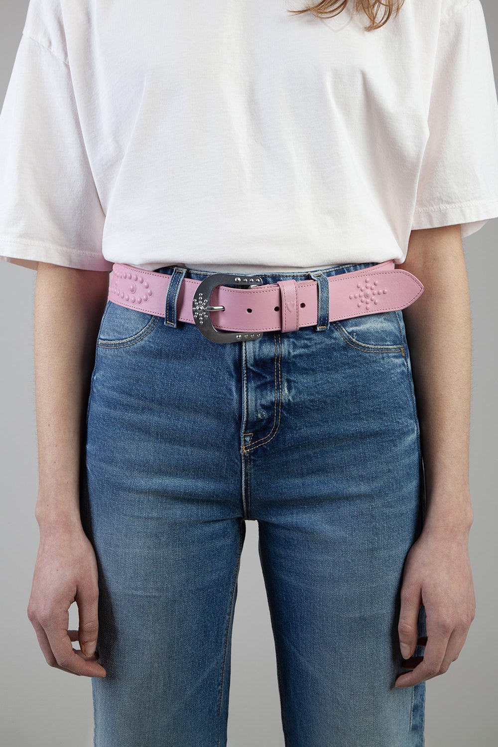 MIRAGE BELT Pink leather belt, zama buckle, with HTC shield logo rivet. Height: 4 cm. Made in Italy. HTC LOS ANGELES