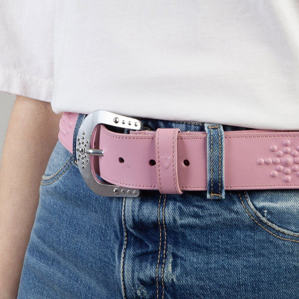Hollywood Trading Company MIRAGE BELT MIRAGE BELT Pink leather belt, zama buckle, with HTC shield logo rivet. Height: 4 cm. Made in Italy. BELTS Hollywood Trading Company Hollywood Trading Company