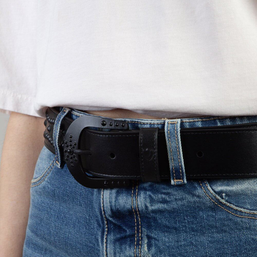 Hollywood Trading Company MIRAGE BELT MIRAGE BELT Black leather belt, zama buckle, with HTC shield logo rivet. Height: 4 cm. Made in Italy. BELTS Hollywood Trading Company Hollywood Trading Company
