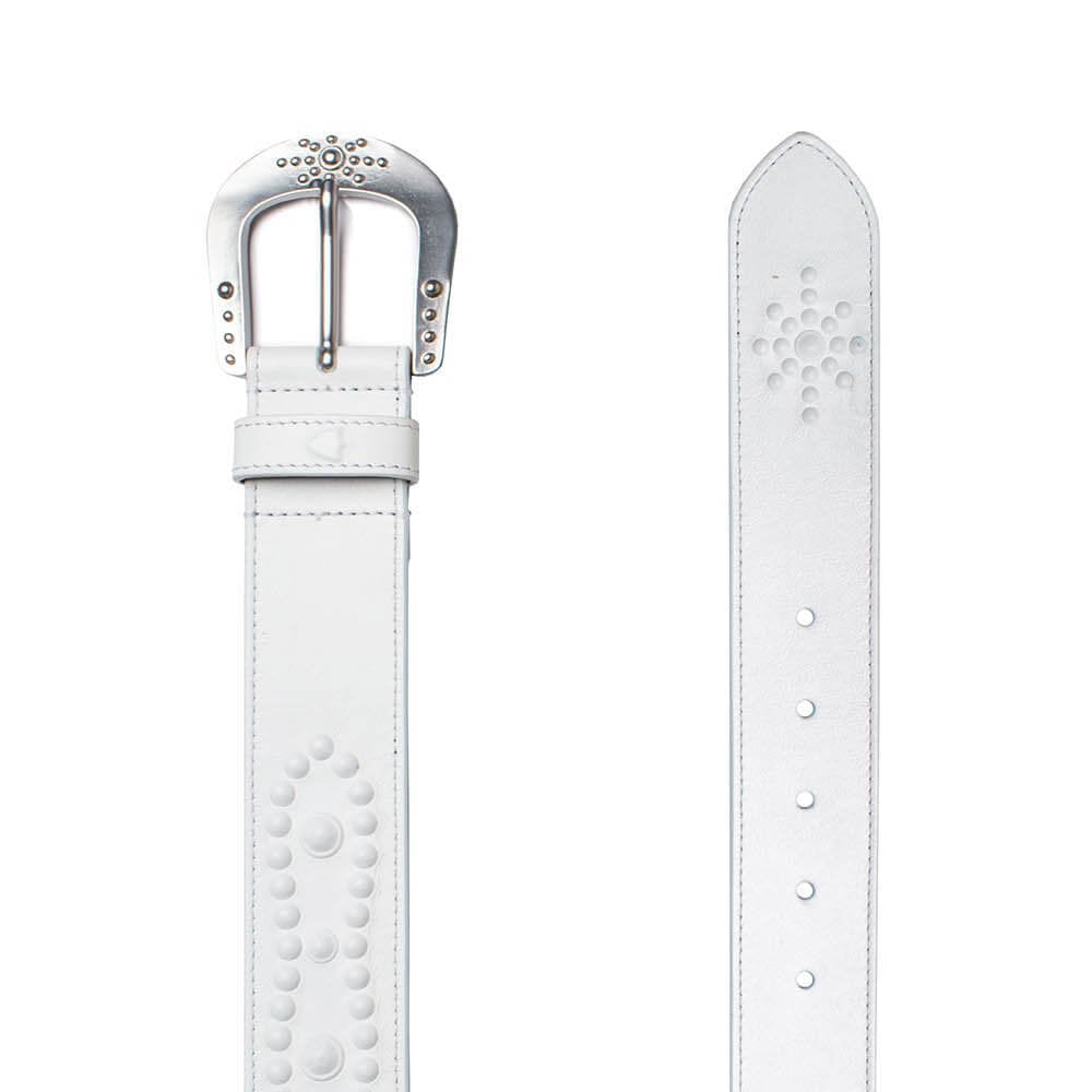 Hollywood Trading Company MIRAGE BELT MIRAGE BELT White leather belt, zama buckle, with HTC shield logo rivet. Height: 4 cm. Made in Italy. BELTS Hollywood Trading Company Hollywood Trading Company