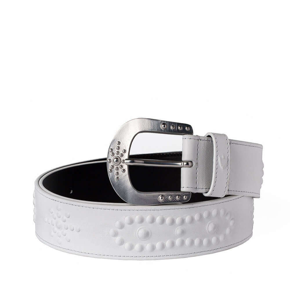 Hollywood Trading Company MIRAGE BELT MIRAGE BELT White leather belt, zama buckle, with HTC shield logo rivet. Height: 4 cm. Made in Italy. BELTS Hollywood Trading Company Hollywood Trading Company
