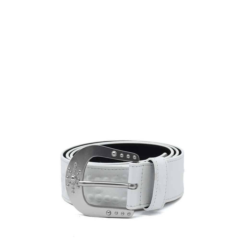 Hollywood Trading Company MIRAGE BELT MIRAGE BELT White leather belt, zama buckle, with HTC shield logo rivet. Height: 4 cm. Made in Italy. BELTS Hollywood Trading Company Hollywood Trading Company