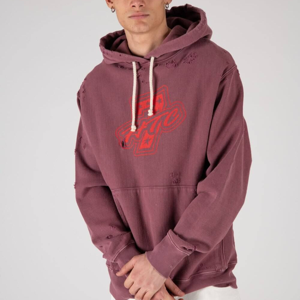 htclosangeles MY HOOD - AKA7 MY HOOD - AKA7 HTC 7 print distressed hoodie. Hood with drawstring, ribbed cuffs and hem. One front kangaroo pocket. Intentionally distressed areas may vary. Composition: 100% Cotton SWEATERS Hollywood Trading Company Hollywoo