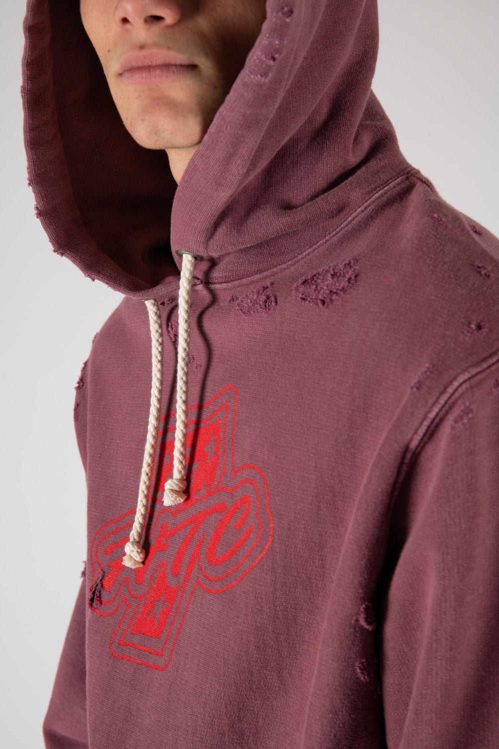 MY HOOD - AKA7 HTC 7 print distressed hoodie. Hood with drawstring, ribbed cuffs and hem. One front kangaroo pocket. Intentionally distressed areas may vary. Composition: 100% Cotton HTC LOS ANGELES