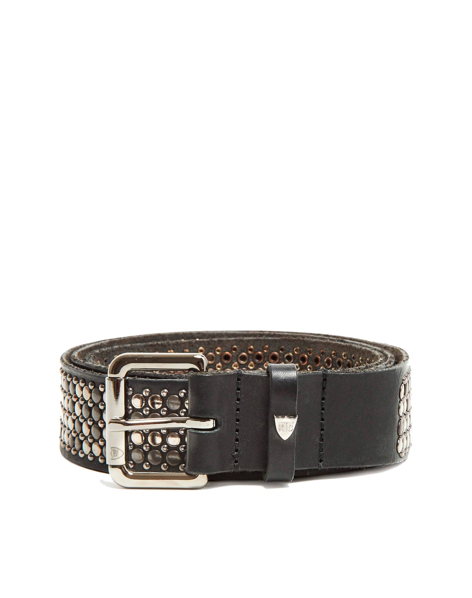 NEST BELT Black studded leather belt, metal buckle, loop with logo. Made in Italy. Height: 3.5 cm HTC LOS ANGELES