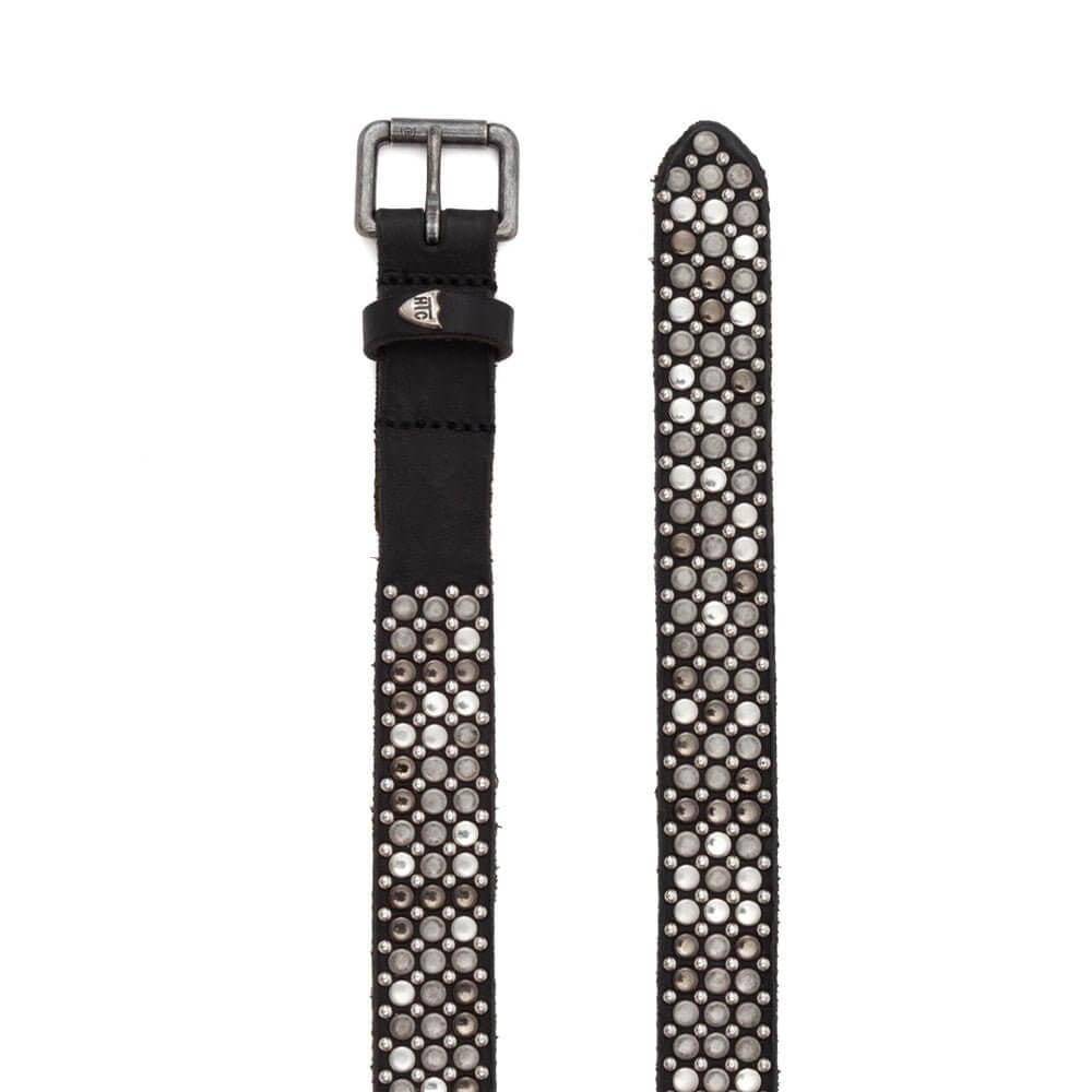 Hollywood Trading Company NEST SLIM BELT NEST SLIM BELT Black leather belt with studs, metallic buckle, studded zamac belt loop and rivet with HTC logo. Height: 2.5 cm. Made in Italy. BELTS Hollywood Trading Company Hollywood Trading Company