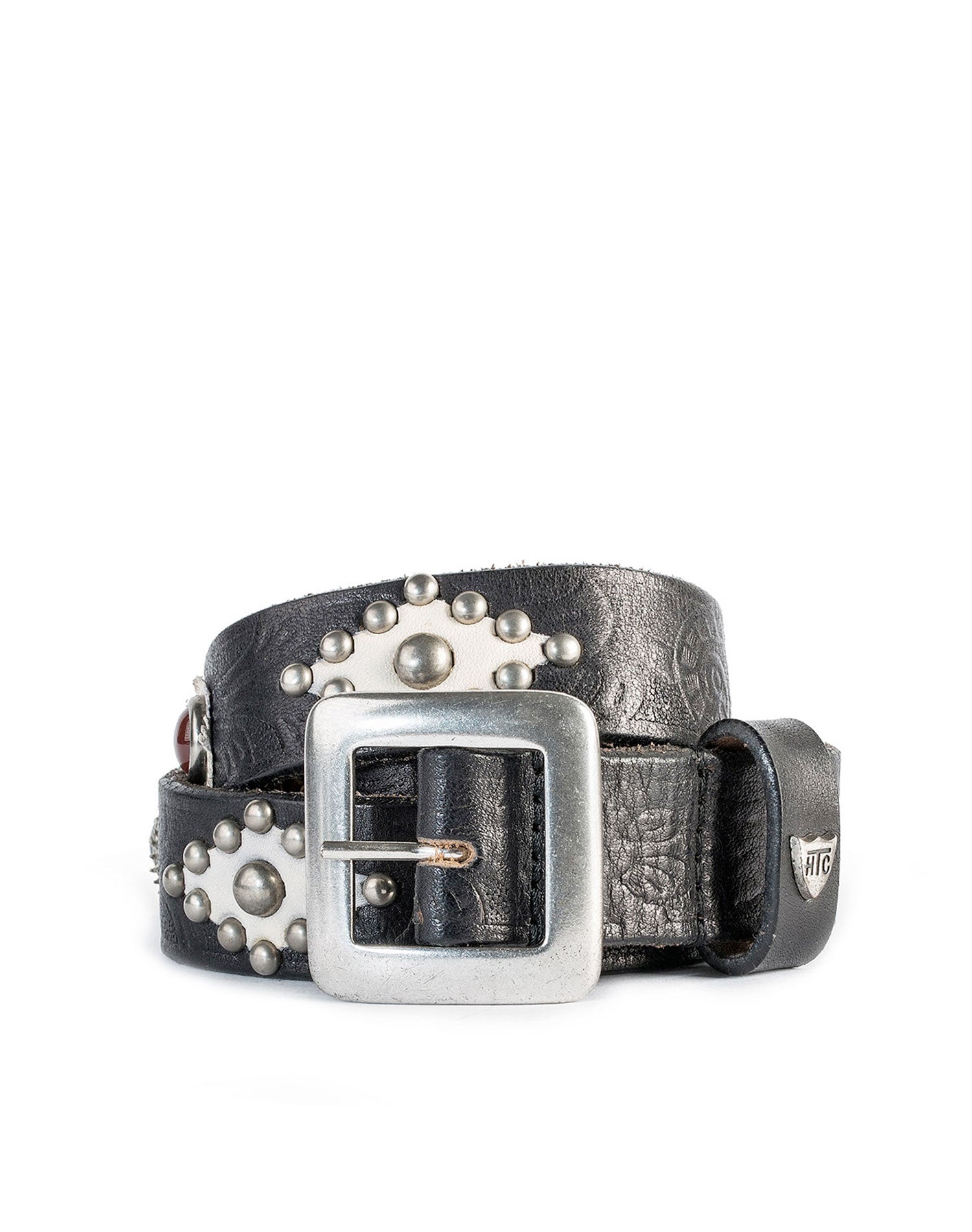 ROUGH ROCK BELT black leather belt, rhombus leather details with glass stones, 3 cm height. Made in Italy HTC LOS ANGELES