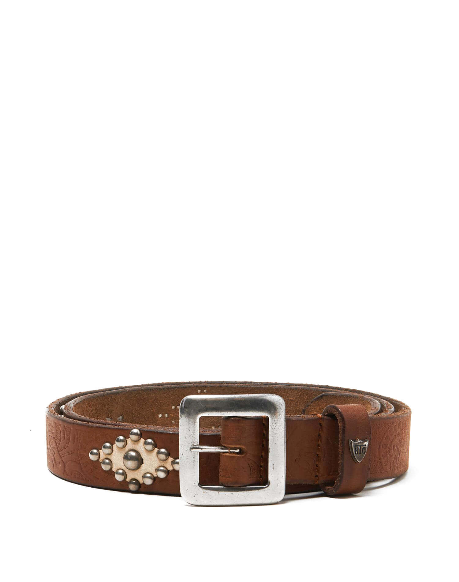 ROUGH ROCK BELT Cognac leather belt, rhombus leather details with glass stones, 3 cm height. Made in Italy HTC LOS ANGELES