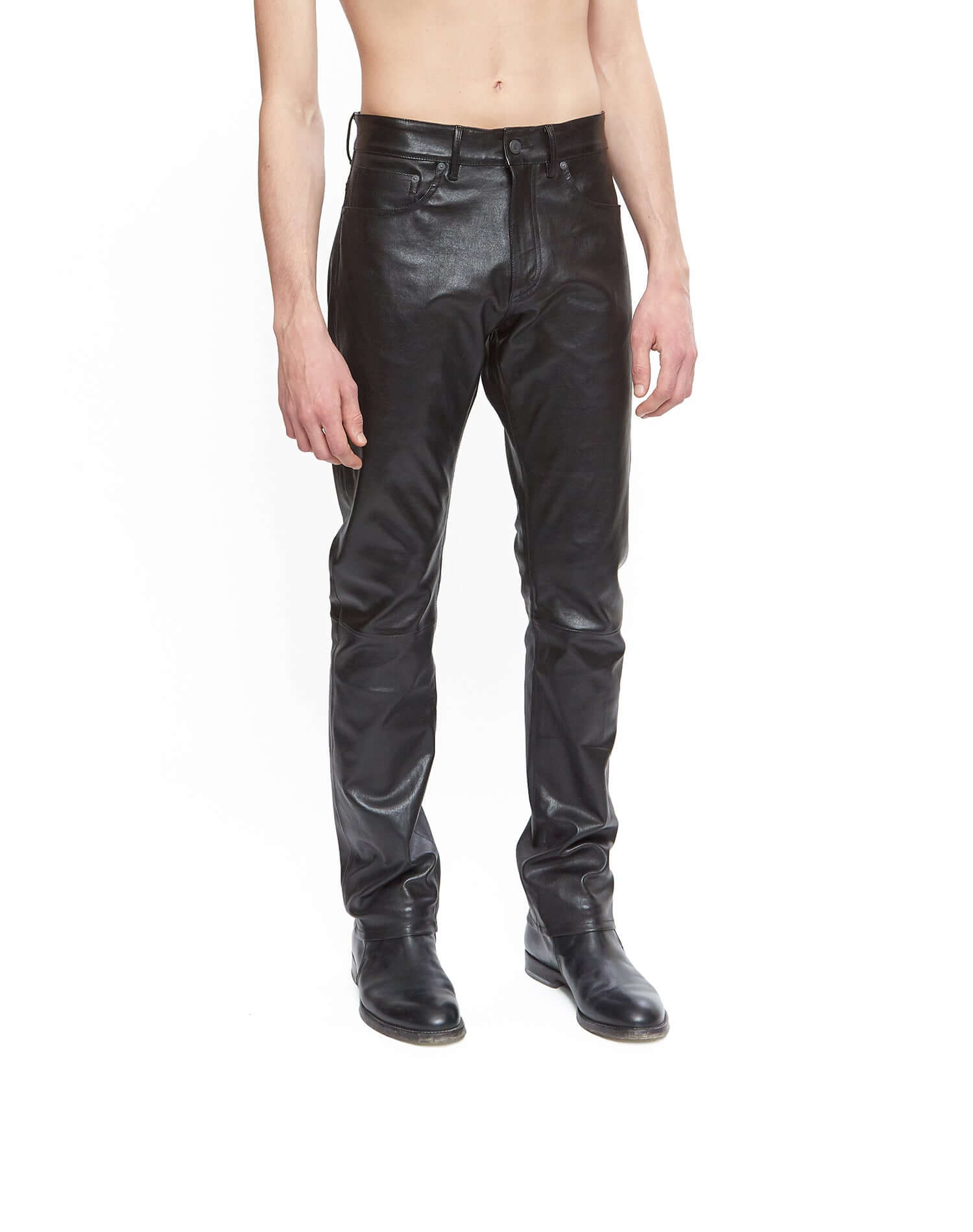 SEAN LEATHER PANTS Leather pants, skinny fit, hidden front zip closure. 100% leather. Made in Italy HTC LOS ANGELES
