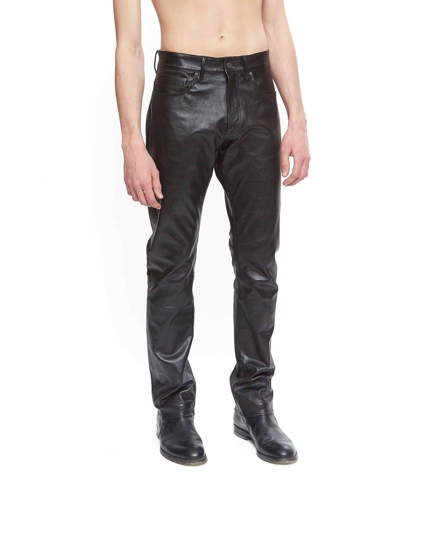 SEAN LEATHER PANTS Leather pants, skinny fit, hidden front zip closure. 100% leather. Made in Italy HTC LOS ANGELES