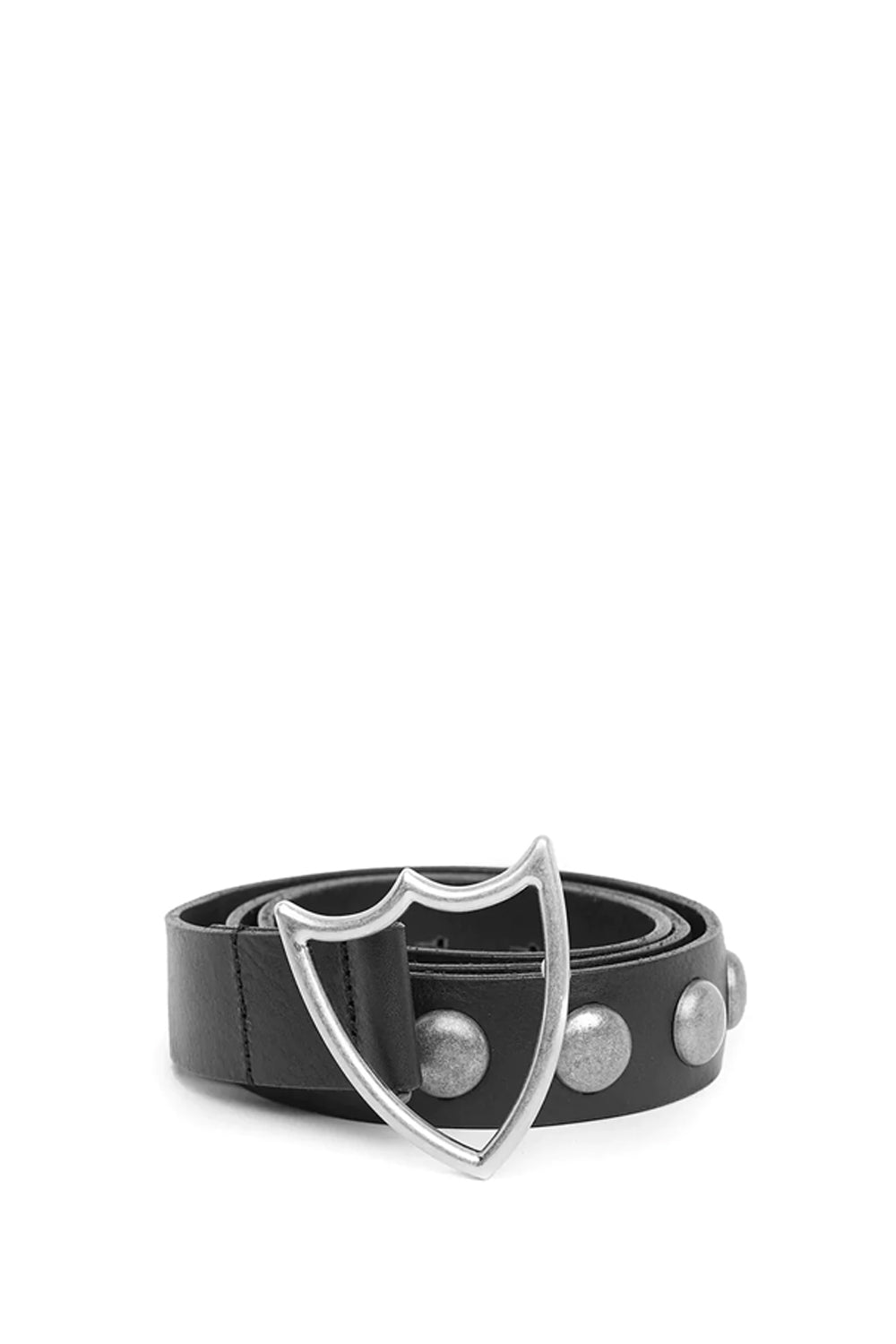 SHIELD STUDDED BELT Black leather belt with studs. Shield shaped buckle. 3,5 cm height. HTC LOS ANGELES