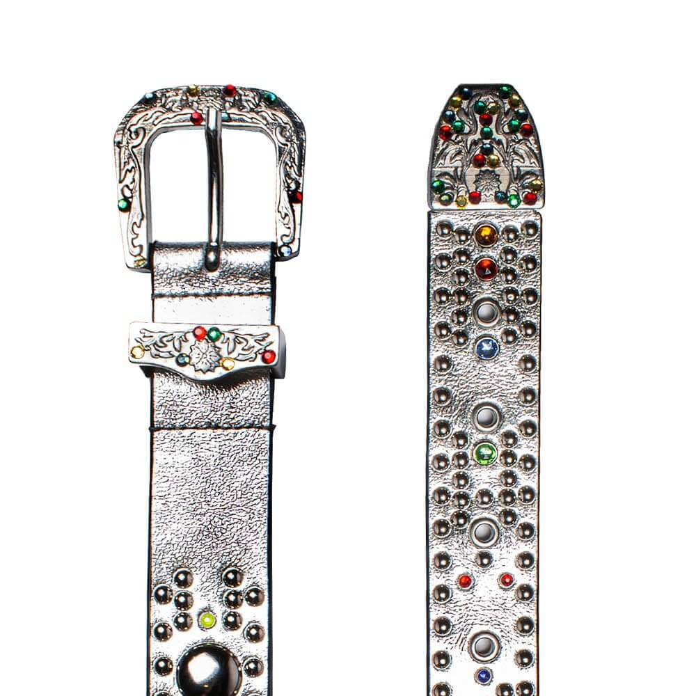 Hollywood Trading Company SHINY WESTERN BELT SHINY WESTERN BELT Silver leather belt with studs and rhinestones.Height: 3 cm. Made in Italy. BELTS Hollywood Trading Company Hollywood Trading Company