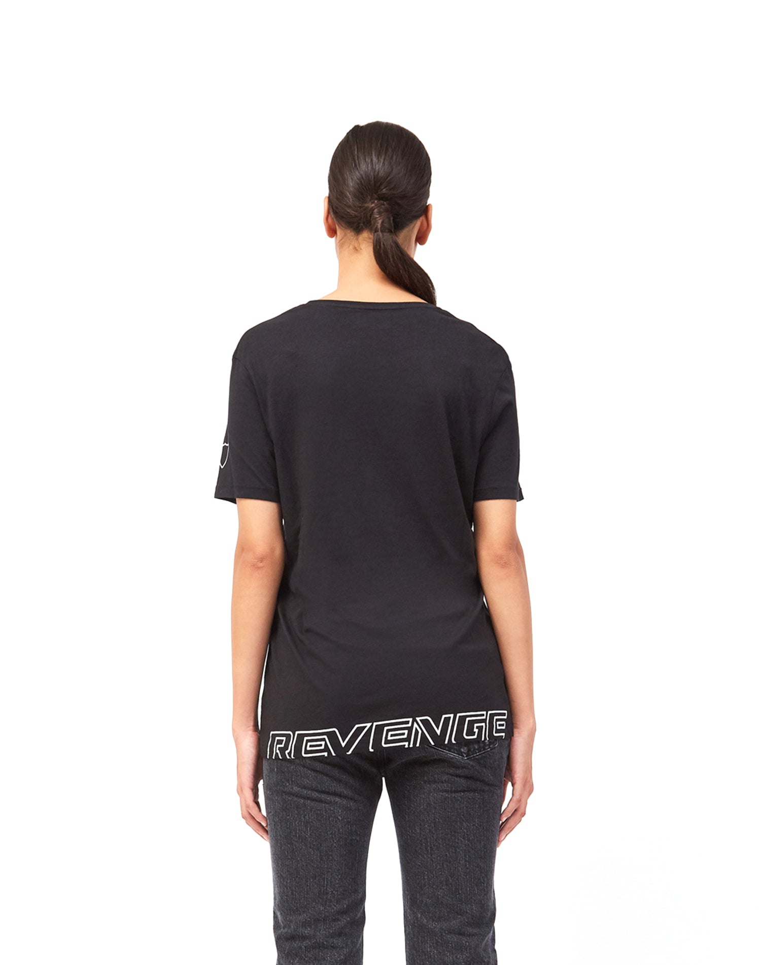 SINNERS T-SHIRT Crew neck black t shirt with frontal , side and back printed details. Side rips on the bottom. 100% cotton. Made in Italy. HTC LOS ANGELES