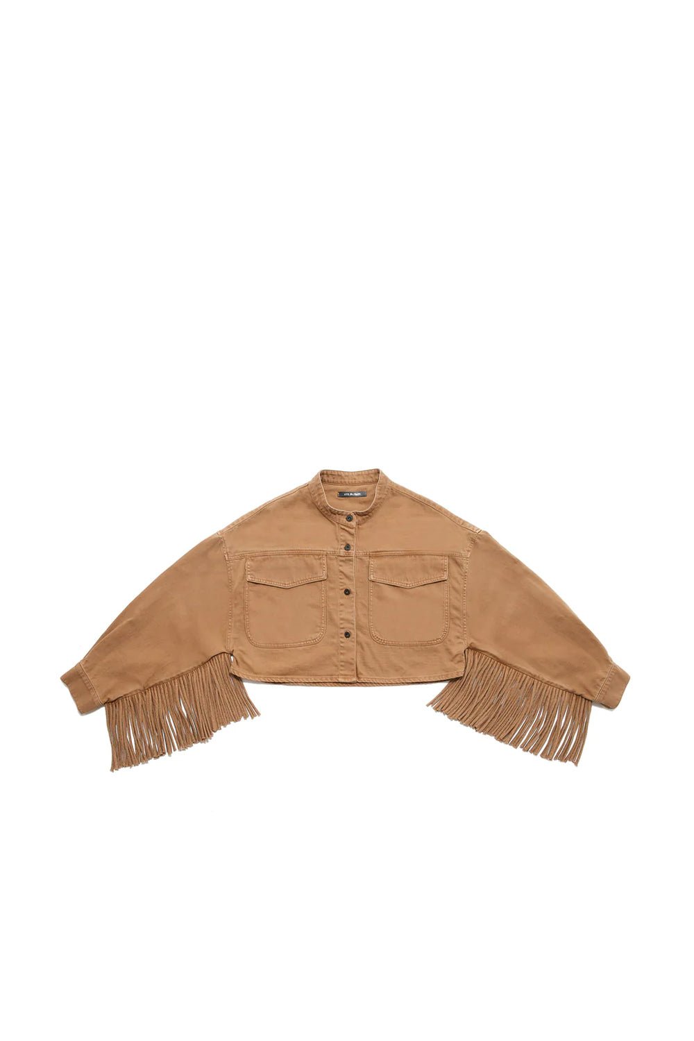 SOLEIL NEVADA Suede cropped jacket. Front button closure. Front pockets. Fringes on the back. HTC LOS ANGELES