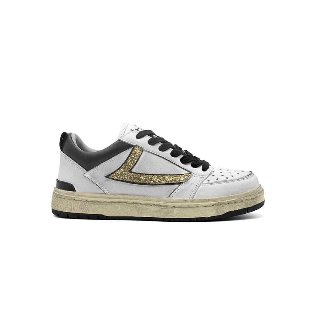 Hollywood Trading Company STARLIGHT GLITTER SHIELD LOW WOMAN STARLIGHT GLITTER SHIELD LOW WOMAN Starlight Low Woman Sneakers, back pull loop with metal logo detail, front lace-up closure. Glitter Shield. 100% leather. WHITE/GOLD sneakers Hollywood Trading