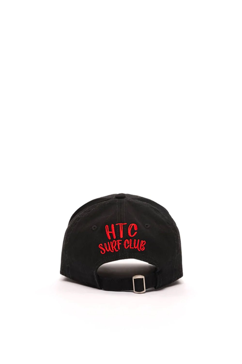 SURF CLUB CAP Limited Edition Black baseball cap with preformed peak, round crown with eyelets,'HTC SURF CLUB' logo printed on the front, adjustable strap on the back. One size fits all. 100% cotton. HTC LOS ANGELES