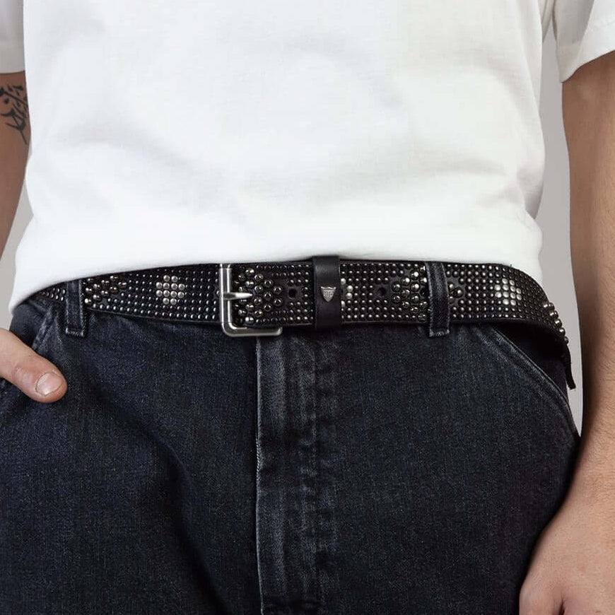 HTC LOS ANGELES TORY BELT TORY BELT Black leather belt with mixed studs .Height: 3 cm. Made in Italy. Hollywood Trading Company Hollywood Trading Company