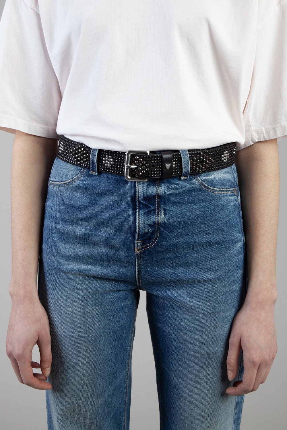 TORY BELT Black leather belt with mixed studs .Height: 3 cm. Made in Italy. HTC LOS ANGELES
