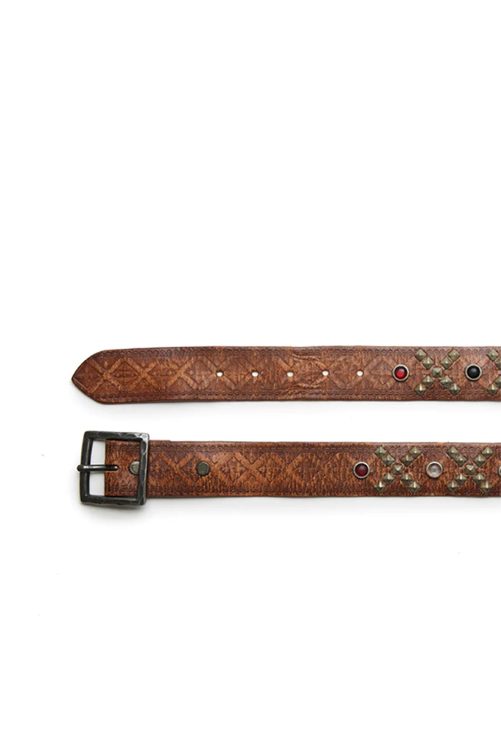 WHISKY BELT Cognac leather belt with studs and rhinestones. Brass buckle. Height: 4 cm. HTC LOS ANGELES
