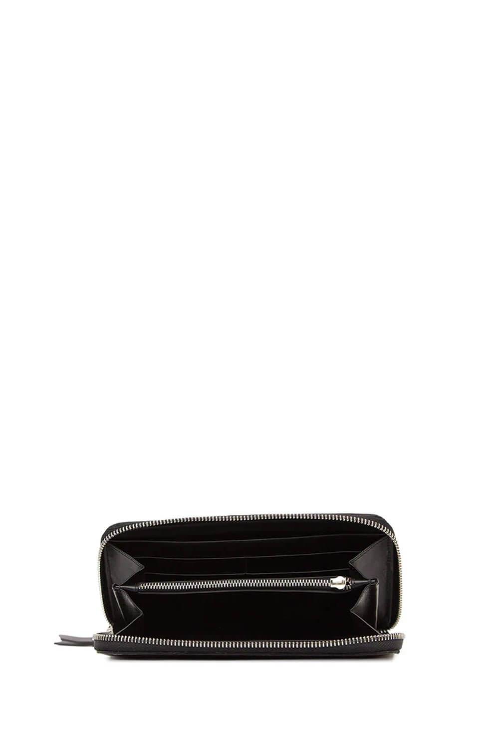 ZIP WALLET Black leather coin purse with CC holder. Lenght: 18 cm. Height: 10 cm. Cowskin. Made In Italy. HTC LOS ANGELES